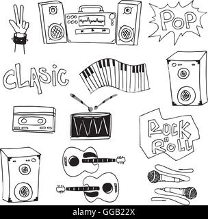 Music set tools doodles collection stock Stock Vector