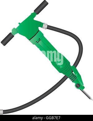 A Green Pneumatic Drill or Jack Hammer used for demolition road repairs and construction work  isolated on white Stock Vector