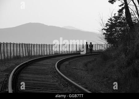 Solitude on the railway tracks Stock Photo