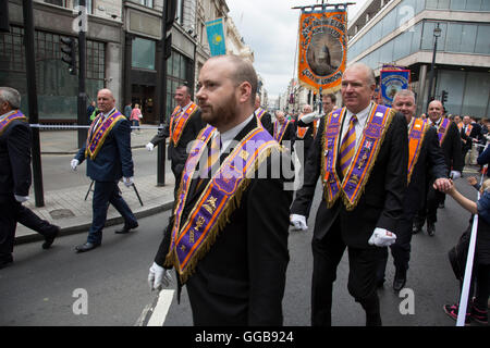 Orangemen from the Grand Orange Lodge of England, Parade to mark H.M. The Queen’s 90th Birthday on June 16th 2016 in London, United Kingdom. The Loyal Orange Institution, more commonly known as the Orange Order, is a Protestant fraternal organisation based primarily in Northern Ireland. Stock Photo