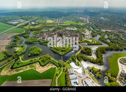 Aerial view, Bastion Oud Molen, Naarden VESTING, Fortress of Naarden with townhouse and Church, Great Church or St. Vitus Church Stock Photo