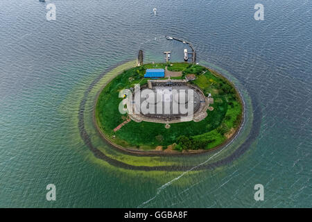 Aerial view, Fort Eiland Pampus, Fort island Pampus, Pampus is an artificial island in the IJmeer, VOR flight navigation system, Stock Photo