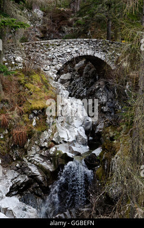 The lower bridge over the river Bruar Water at the Falls of Bruar in the Scottish Highlands. Stock Photo