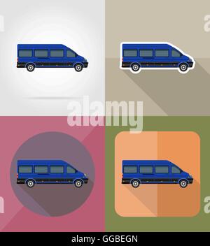 mini bus flat icons vector illustration isolated on background Stock Vector