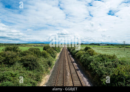 Anglesey , Mona mam Cymru, train track through the island on a sunny day, North Wales, UK,  near to Ty Croes station. Stock Photo