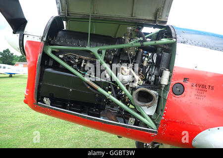 The de Havilland Gipsy Major engine seen under the cowlings of a DHC 1 Chipmunk aircraft built in the 1950s. Stock Photo