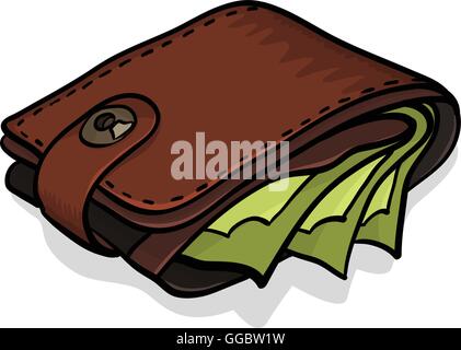 Wallet full of green dollars. Vector illustration. Stock Vector