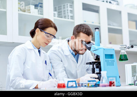 young scientists making test or research in lab Stock Photo