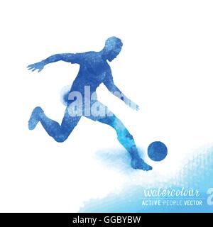 Professional Football player about to strike the ball - watercolour vector illustration. Stock Vector