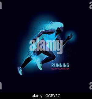 Neon glowing backlit silhouette of a woman running - vector illustration Stock Vector