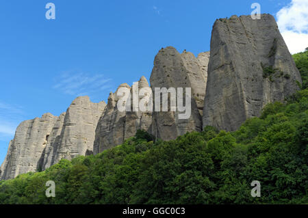 Geological formation known as the Penitents of Mees in the village Les Mees, Alpes De Haute Provence, France Stock Photo