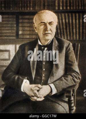 Thomas Alva Edison sitting in a chair, hands clasped Stock Photo