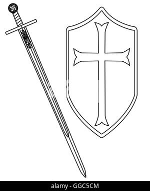 A sword of the type used by a crusader around 1100 AD isolated on a white background Stock Vector