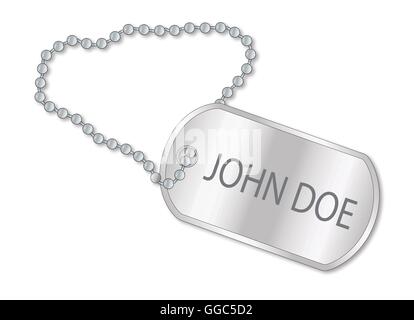 A military style dog tags with chain with the text John Doe Stock Vector