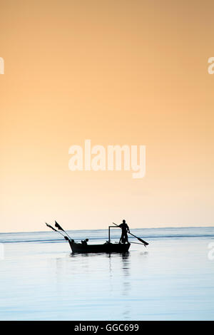 geography / travel, Brazil, Bahia, fishing boat near Porto Seguro, silhouetted against the setting sun, Additional-Rights-Clearance-Info-Not-Available Stock Photo