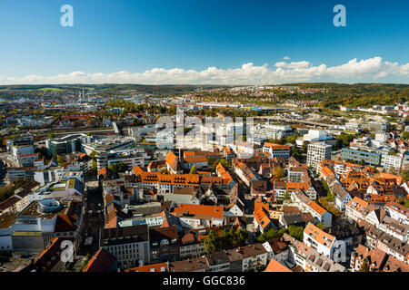 geography / travel, Germany, Baden-Wuerttemberg, Ulm, view from the Ulm Cathedral towards the western inner city, central station, theatre / theater, Ludwig Erhard  Bridge, behind it IKEA and Eselsberg, Additional-Rights-Clearance-Info-Not-Available Stock Photo