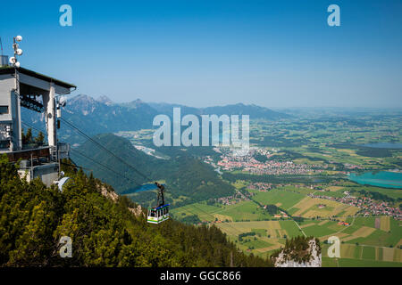 geography / travel, Germany, Bavaria, summit station, Tegelbergbahn, Ammergau Alps, behind it Fuessen with lake country, East Allgaeu, Allgaeu, Swabia, Freedom-Of-Panorama Stock Photo