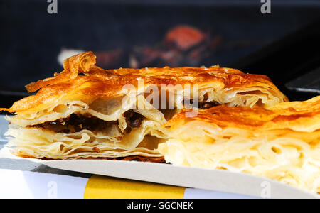 Prague Charles Square day Italian food Italian cake baked from leaf dough close-up view cut off Stock Photo