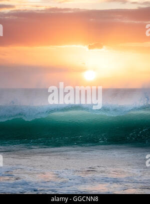 Sunset and waves at Hapuna Beach. Hawaii Island Stock Photo