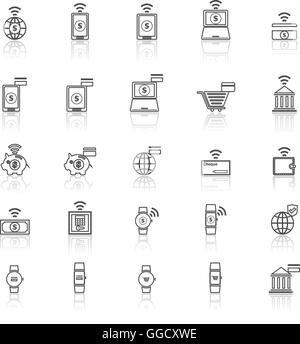 Fintech line icons with reflect on white background, stock vector Stock Vector