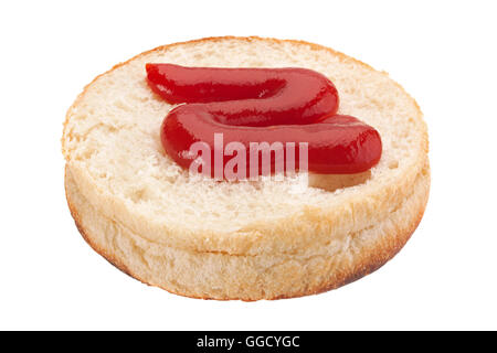 Burger bun with ketchup isolated on white Stock Photo