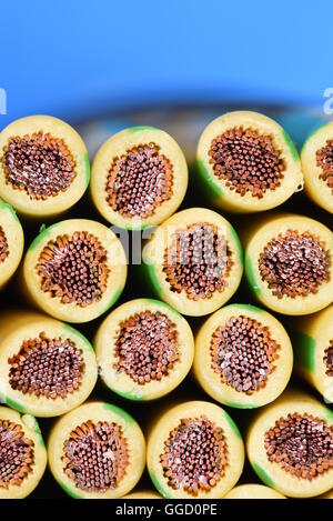 Group of yellow and green earth cable closeup Stock Photo