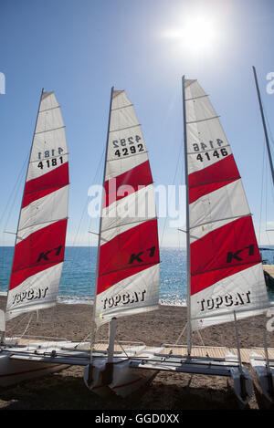 Catamarans on beach at Camyuva,Kemer,Antalya,Turkey Stock Photo