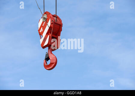 Close up of a hook on a heavy duty industrial crane Stock Photo