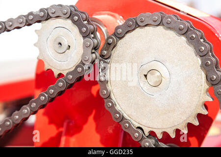The sprocket and chain mechanism close up Stock Photo
