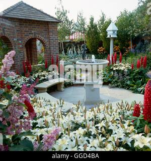 Bulb Garden - Summer - with Lilies and Lupins (Pershore College of Horticulture at Chelsea Flower Show 1990)   BUG0225 Stock Photo