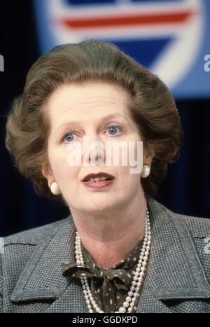 Mrs Margaret Thatcher 1983 election waving Union Jack flag with tears ...