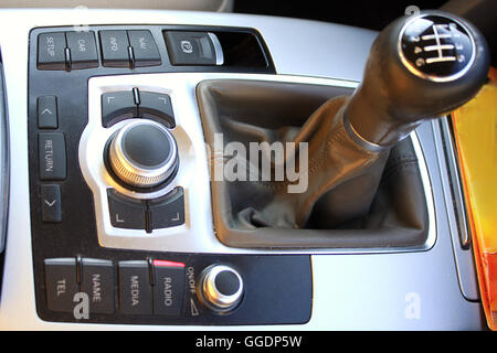 Gearshift in the car with buttons. Handle a manual transmission Stock Photo