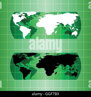 Silhouette green globe map material design, stock vector Stock Vector