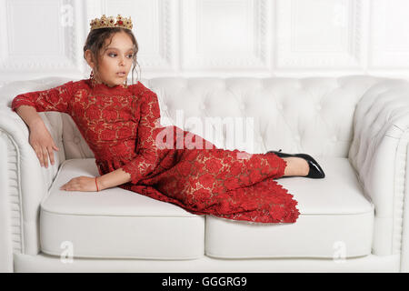 beautiful  little girl in red dress Stock Photo