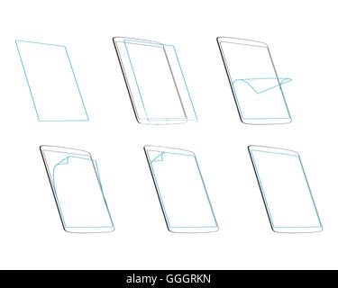 Set apply screen protector outline contour icons outline vector illustration EPS Stock Vector