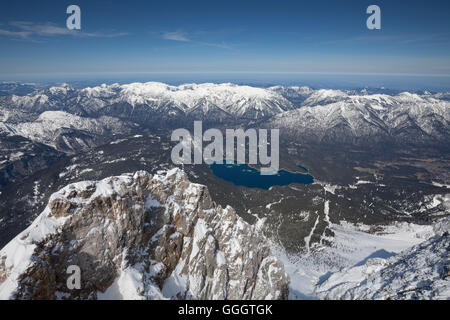 geography / travel, Germany, Bavaria, Upper Bavaria, Ammergau Alps, Eibsee (lake), view from the Zugspitze (peak), Additional-Rights-Clearance-Info-Not-Available Stock Photo