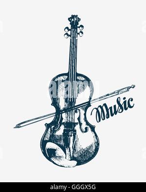Hand drawn violin vector illustration. Sketch musical instrument Stock Vector