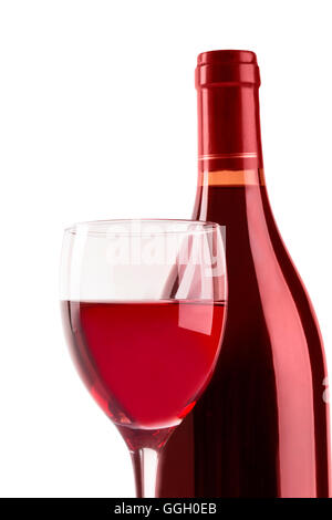 Wine glass with bottle wiht clipping path. Stock Photo