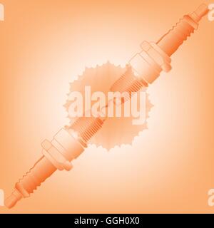Two motor vehicle spark plugs sparking together Stock Vector