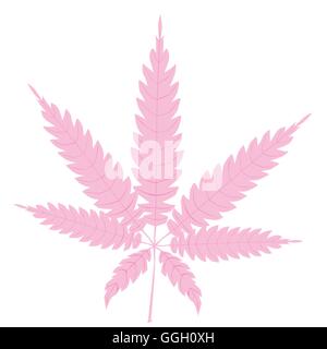 A cannabis leaf in pink isolated over a white background. Stock Vector