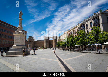 Plaza Santa Teresa and Alcazar Gate, Avila, Castilla y Leon, Spain Stock Photo
