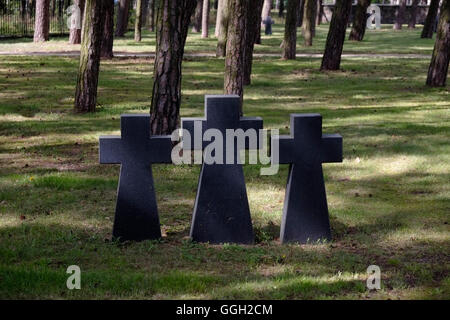 Crosses marking the spots where graves were known to have originally existed at the German Military Cemetery used for the burial of German soldiers during both world wars in the town of Klaipeda in Lithuania Stock Photo