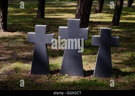 Crosses marking the spots where graves were known to have originally existed at the German Military Cemetery used for the burial of German soldiers during both world wars in the town of Klaipeda in Lithuania Stock Photo