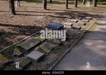 Old headstones marking the spots where graves were known to have originally existed at the German Military Cemetery used for the burial of German soldiers during both world wars in the town of Klaipeda in Lithuania Stock Photo