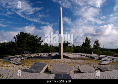 View of the granite sundial built by Lithuanian architect R. Kristapavicius, and the sculptor K. Pudymas in 1995 on top of Parnidzio dune accurately showing the time in the administrative centre of Neringa municipality located on the Curonian Spit a 98 km long, thin, curved sand-dune spit that separates the Curonian Lagoon from the Baltic Sea coast in Lithuania