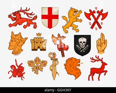 Medieval symbols or icons. Collection vector logos Stock Vector