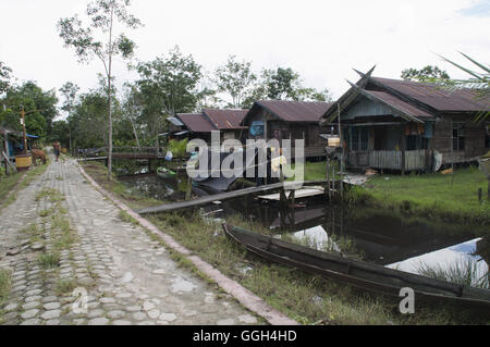 A village in Borneo village, kalimantan, Indonesia. Village located on the banks of sekonyer river in kalimanthan Borneo Stock Photo