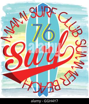 Surf Illustration / t-shirt graphics / vectors/ typography/ pacific surf wave/ summer tropical heat print/ surf print vector set Stock Vector