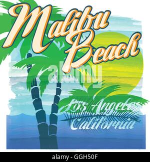 Malibu beach typography, t-shirt graphics, vectors Stock Vector
