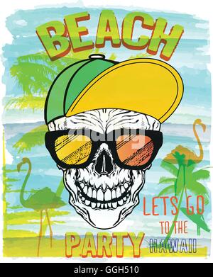 Vector Illustration of Skull, Summer and beach Stock Vector